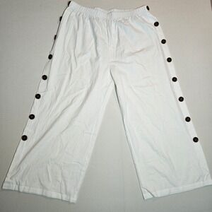 White Cotton‎ Wide Leg Pants 3XL Button Side Lounge Casual Elastic Waist